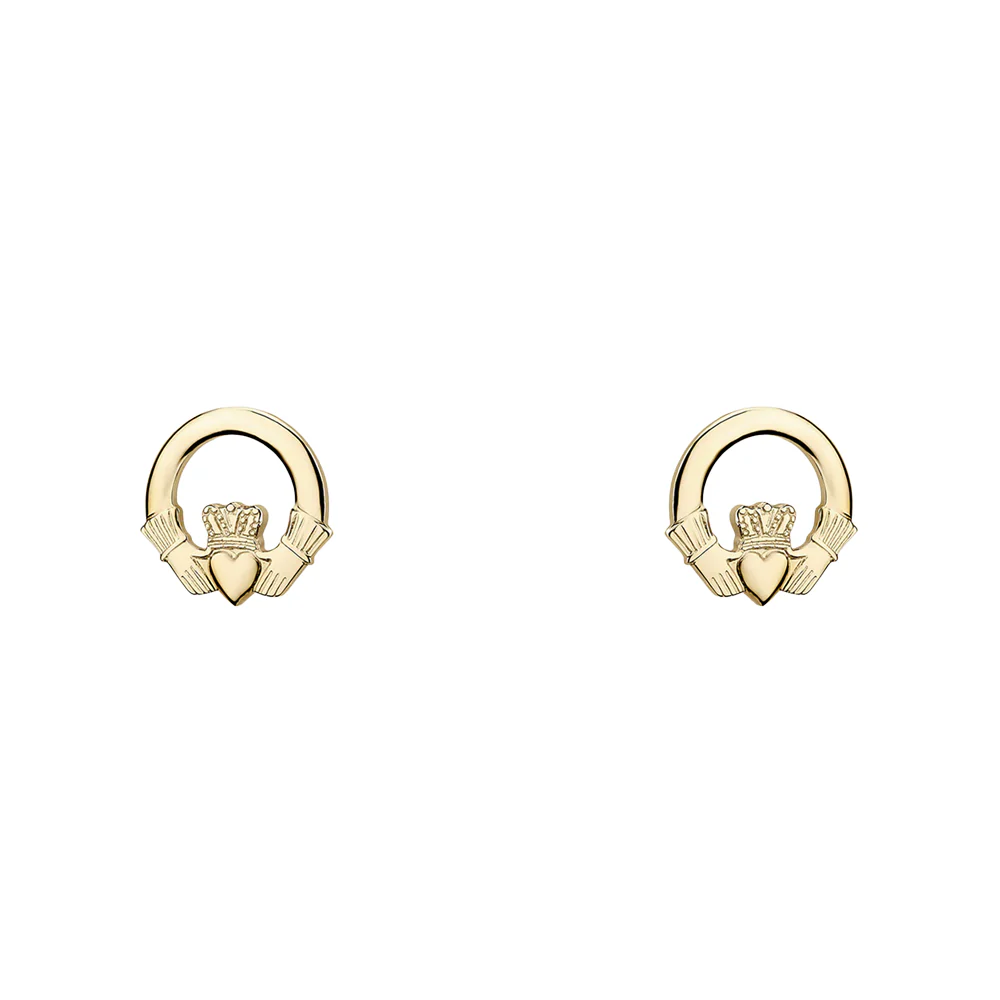 14ct Yellow Gold Claddagh Stud Earrings