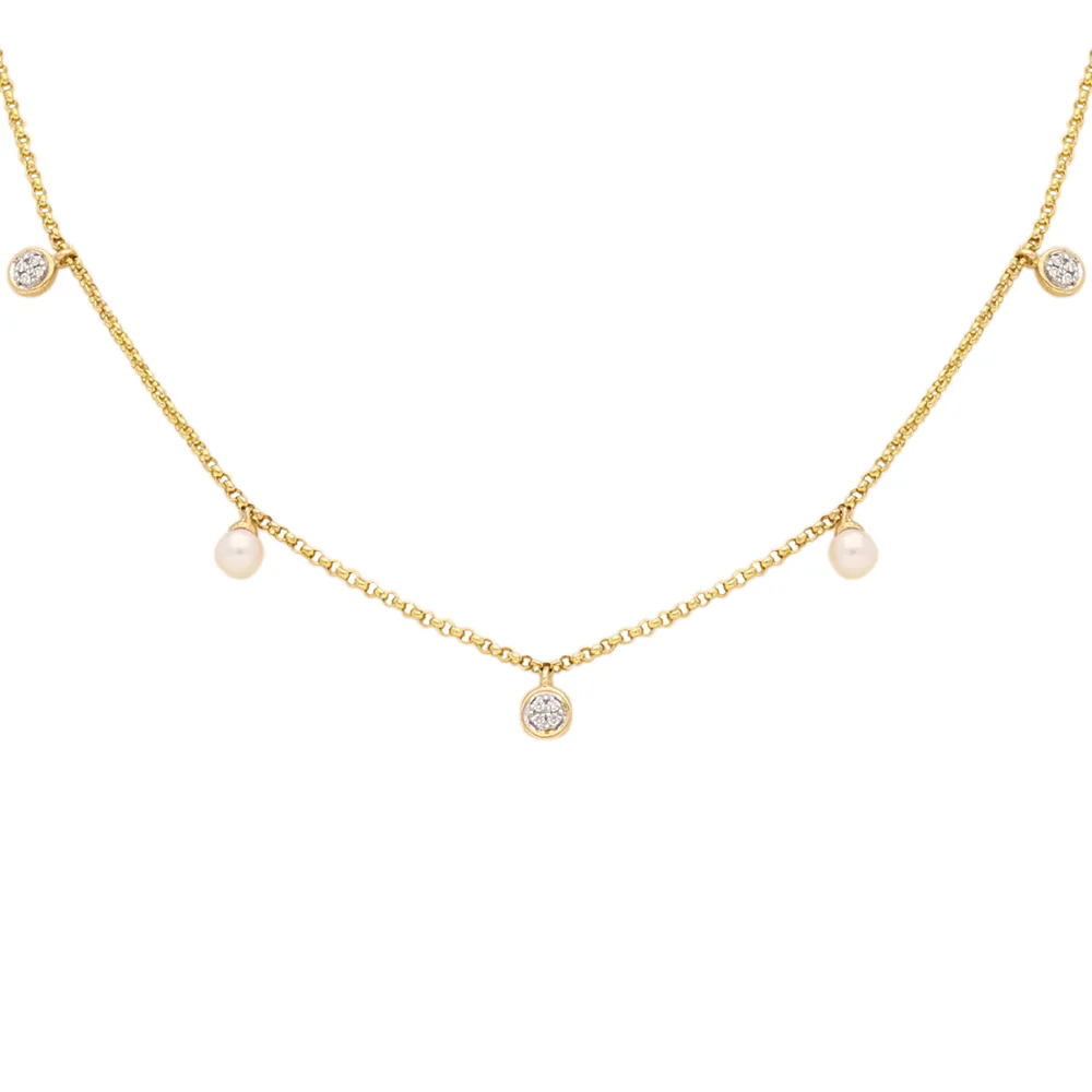 14ct Yellow Gold Pearl and Diamond Drop Necklace - Image 3