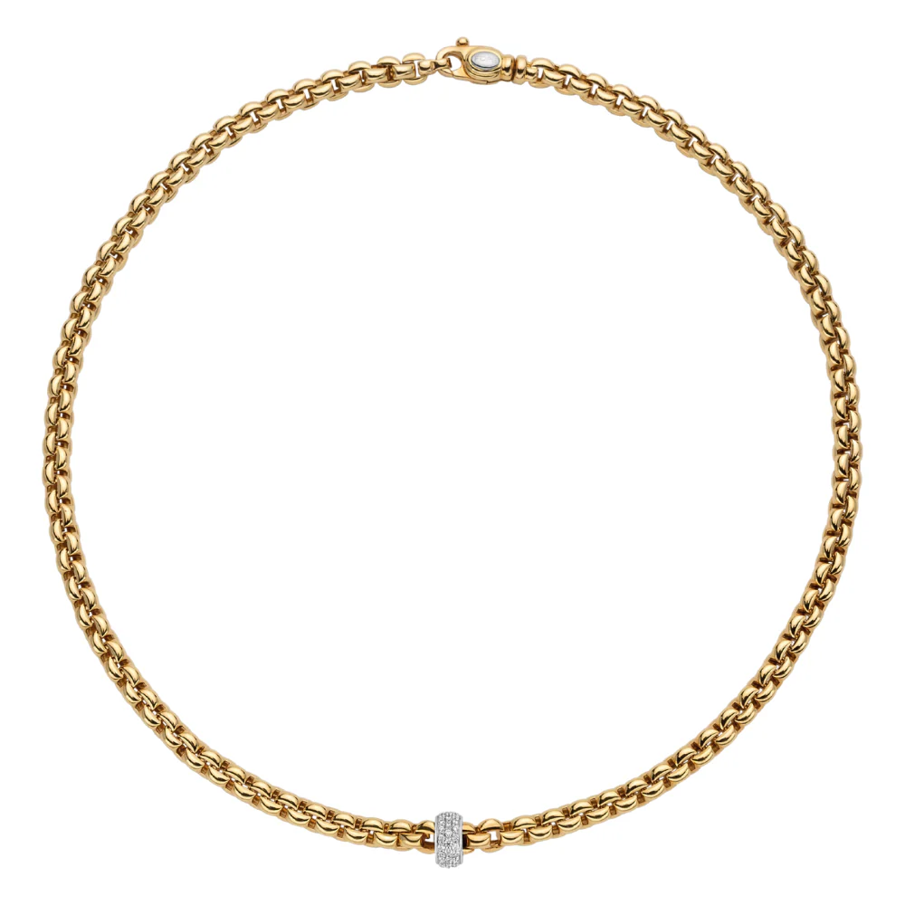 FOPE 18Ct Yellow Gold Necklace with Diamond Pave Rondel