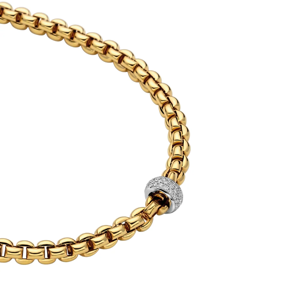 FOPE 18Ct Yellow Gold Necklace with Diamond Pave Rondel - Image 2