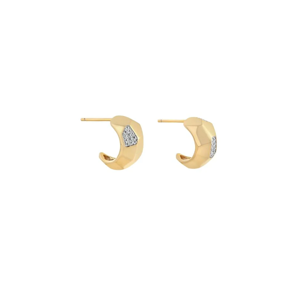 Gold Plated Chunky Geometric CZ Hoop Earrings - Image 2