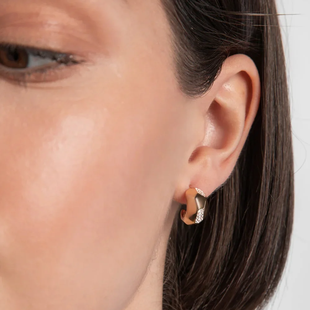 Gold Plated Chunky Geometric CZ Hoop Earrings - Image 3