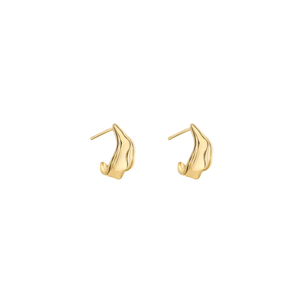 Gold Plated Chunky Molten Hoop Earrings - Image 2