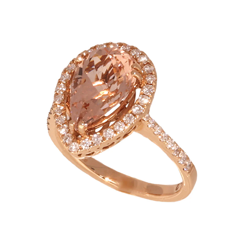 18ct Rose Gold Pear Morganite and Diamond Engagement Ring - Image 3