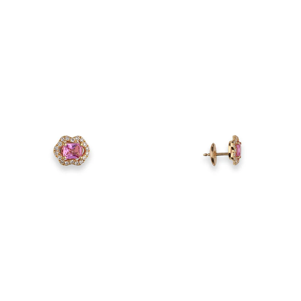 18ct Rose Gold Pink Sapphire with Diamonds Earrings - Image 3