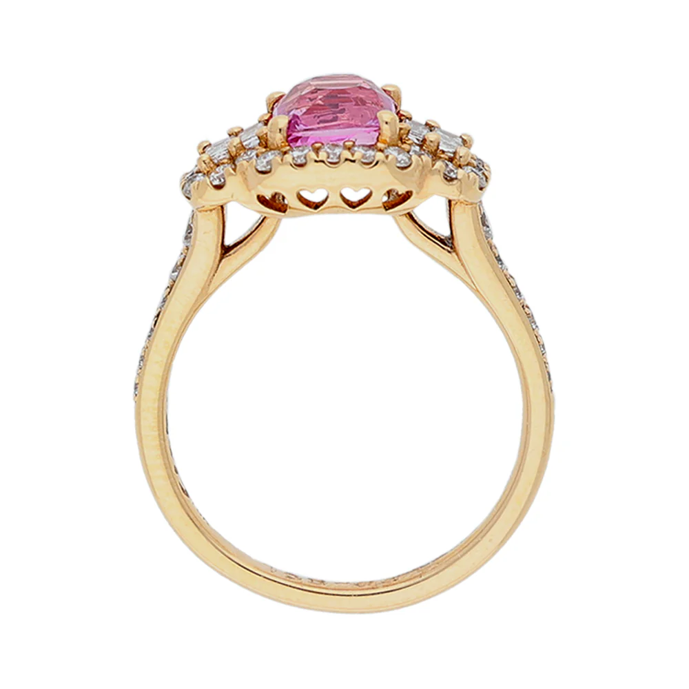 18ct Rose Gold Vintage Pink Sapphire & Diamond Ring - Image 2