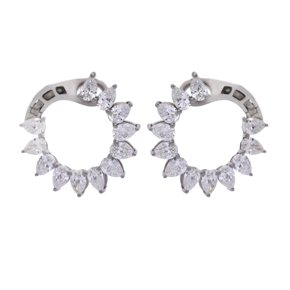 18ct White Gold 2.25ct Diamond Sunburst Hoop Earrings - Image 3