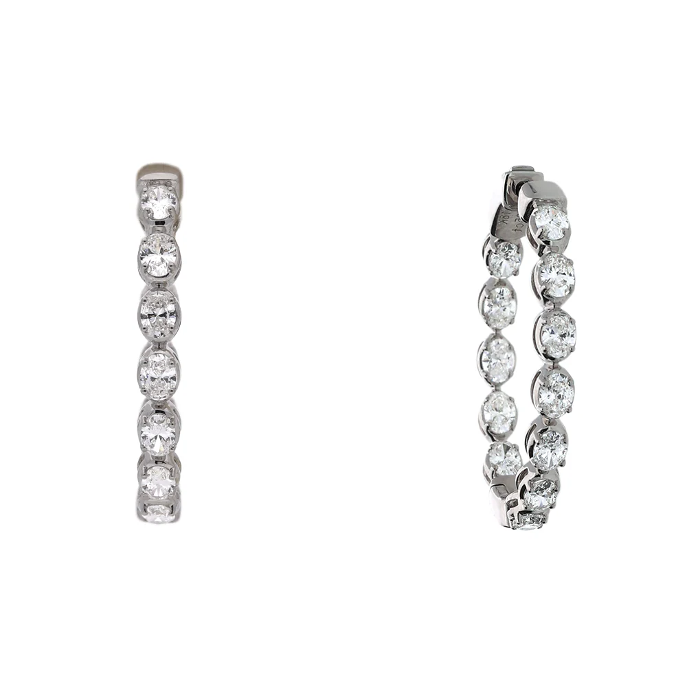 18ct White Gold 2.25ct Oval-Cut Diamond Hoop Earrings