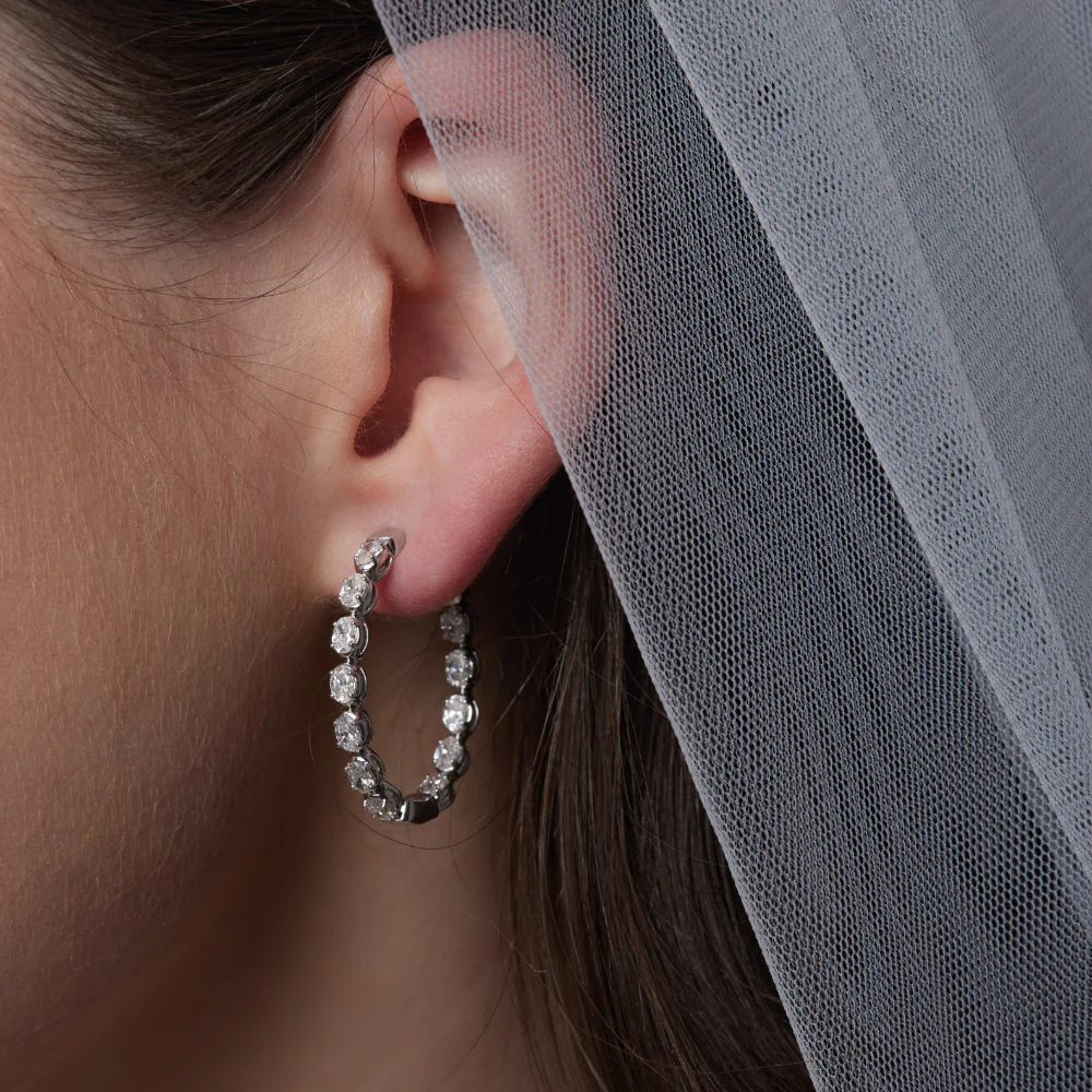 18ct White Gold 2.25ct Oval-Cut Diamond Hoop Earrings - Image 2