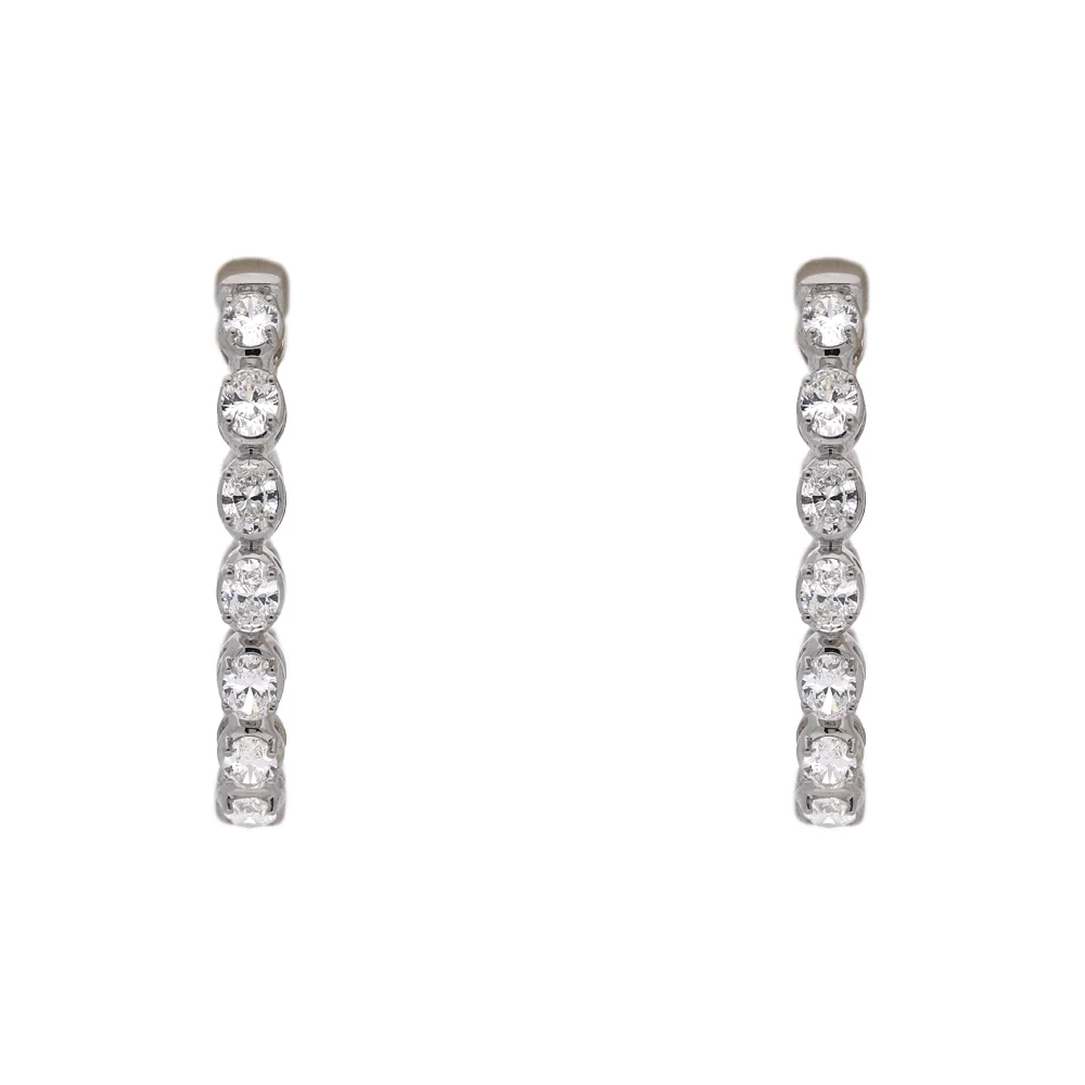 18ct White Gold 2.25ct Oval-Cut Diamond Hoop Earrings - Image 3