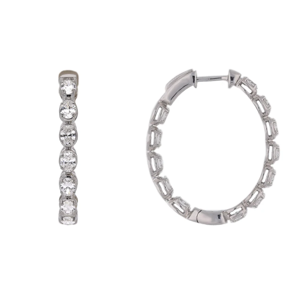 18ct White Gold 2.25ct Oval-Cut Diamond Hoop Earrings - Image 4