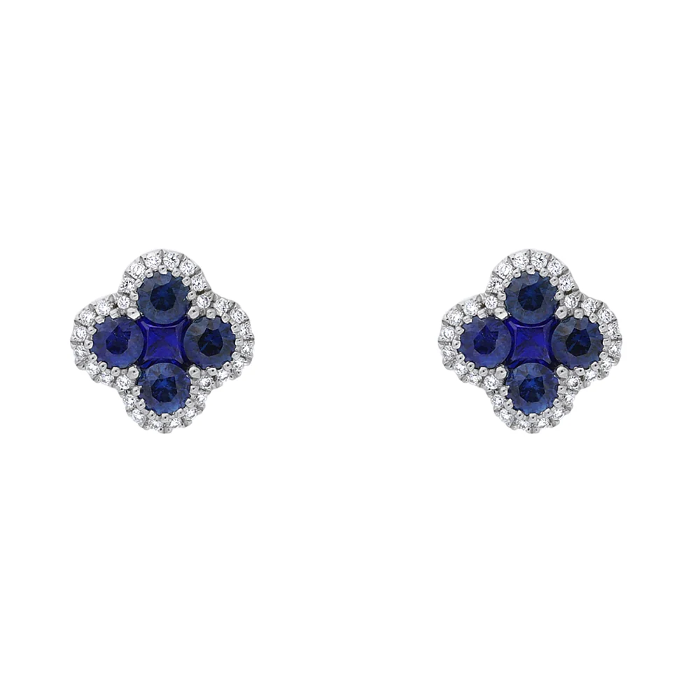 18ct White Gold Blue Sapphire Flower Earrings