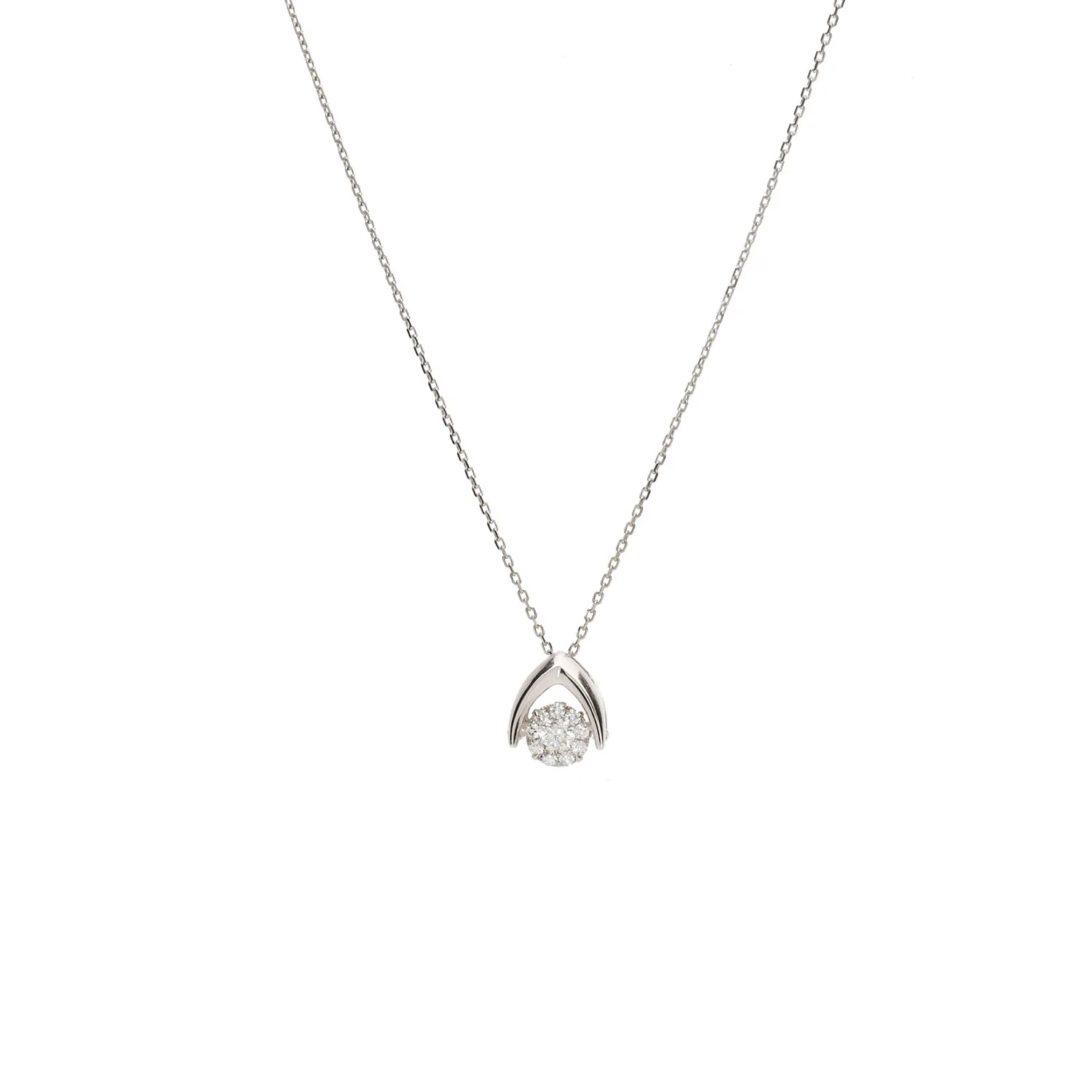 18ct White Gold Dancing Round Diamond with Halo Pendant