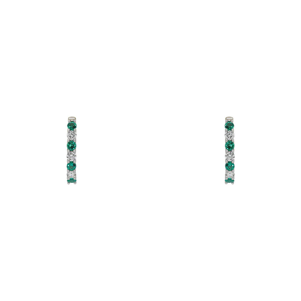 18ct White Gold Diamond and Emerald Hoop Earrings - Image 2