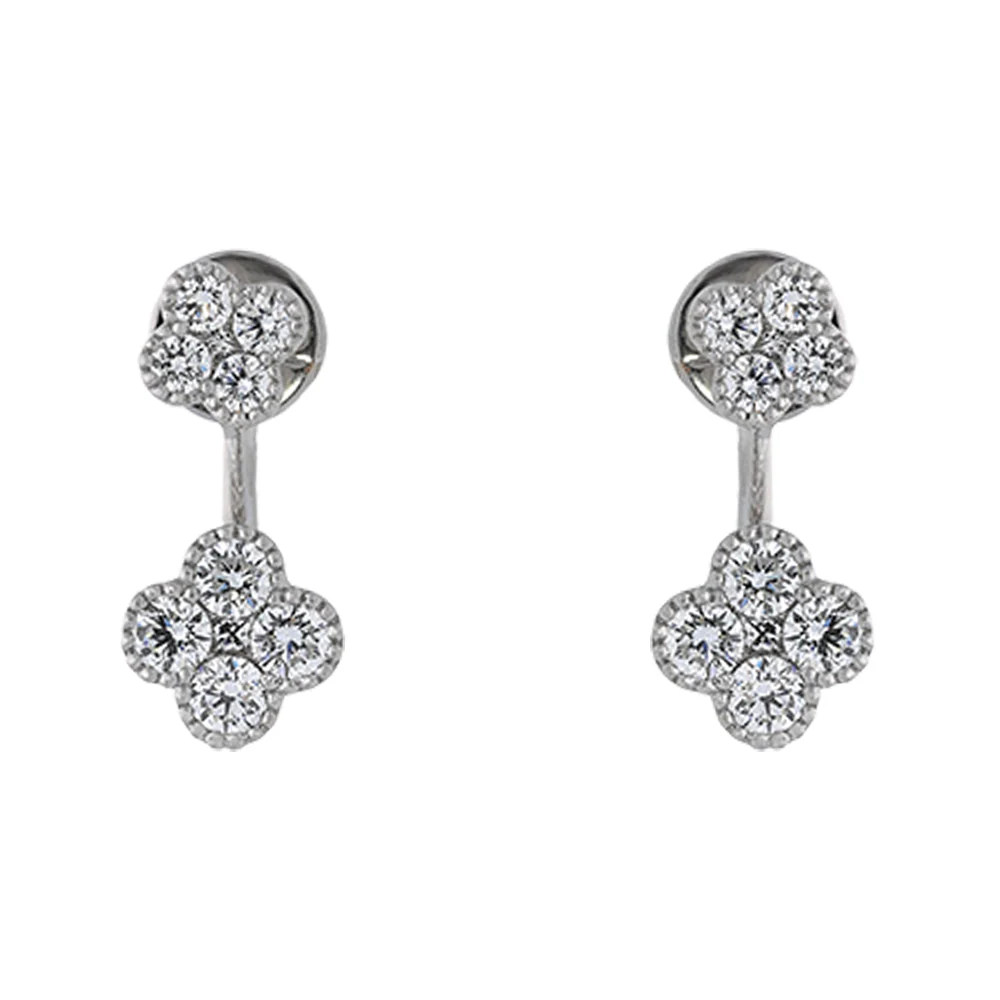 18ct White Gold 1.2ct Diamond Flower Jacket Earrings