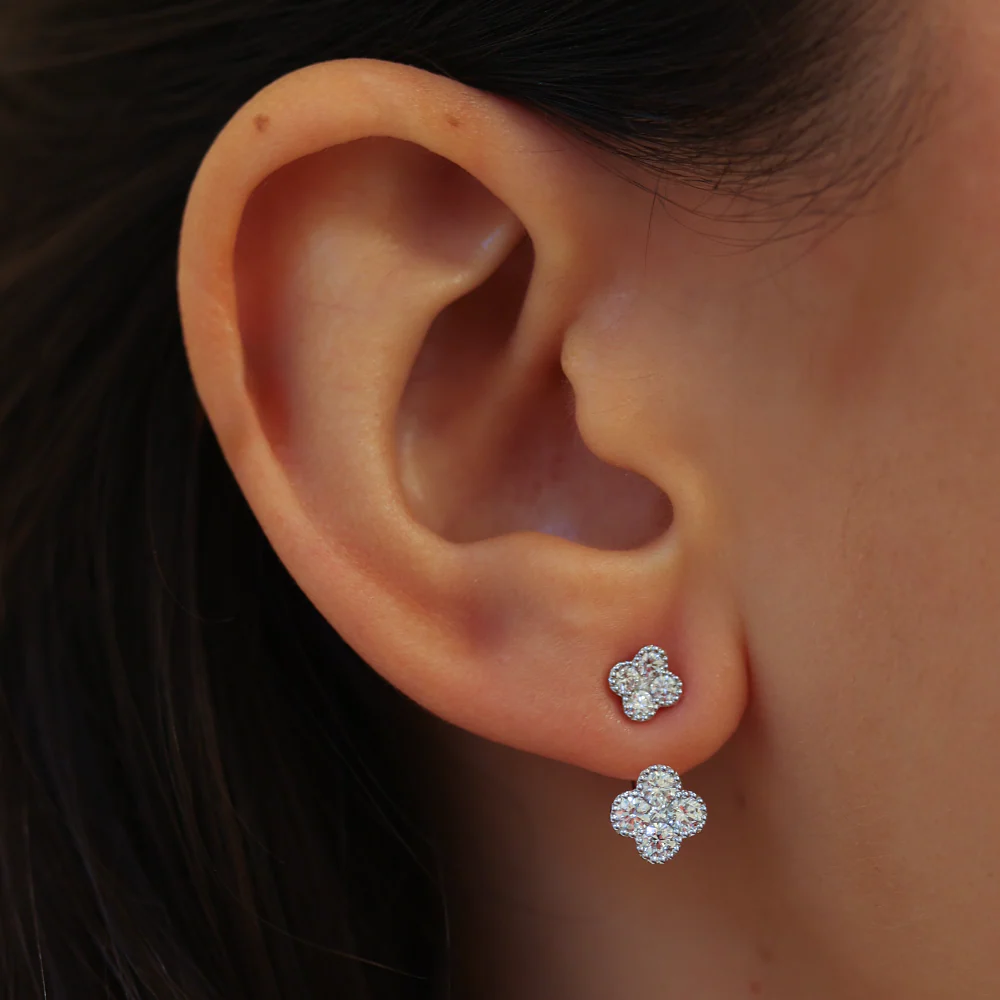 18ct White Gold 1.2ct Diamond Flower Jacket Earrings - Image 2