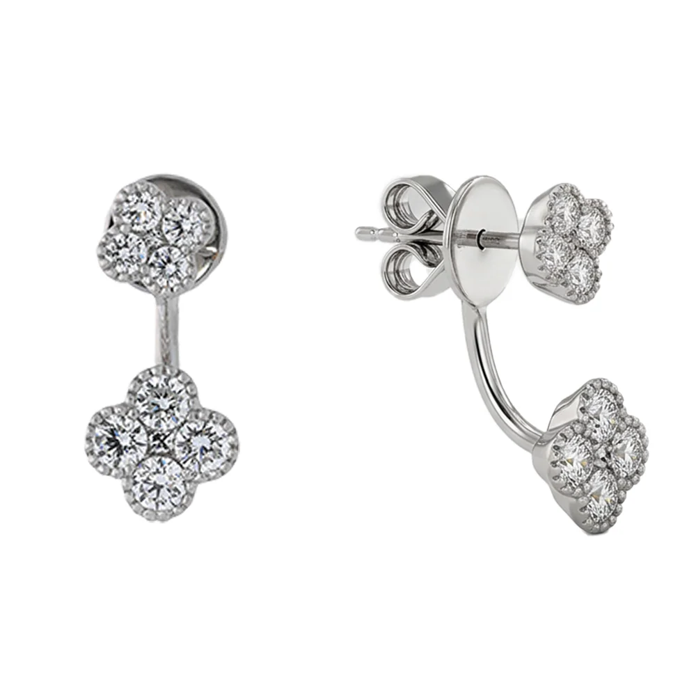 18ct White Gold 1.2ct Diamond Flower Jacket Earrings - Image 3