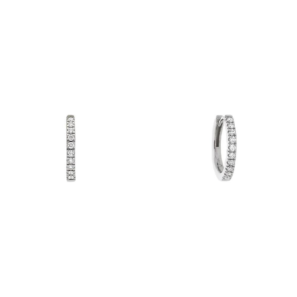 18ct White Gold Diamond Pave Huggie Hoop Earrings