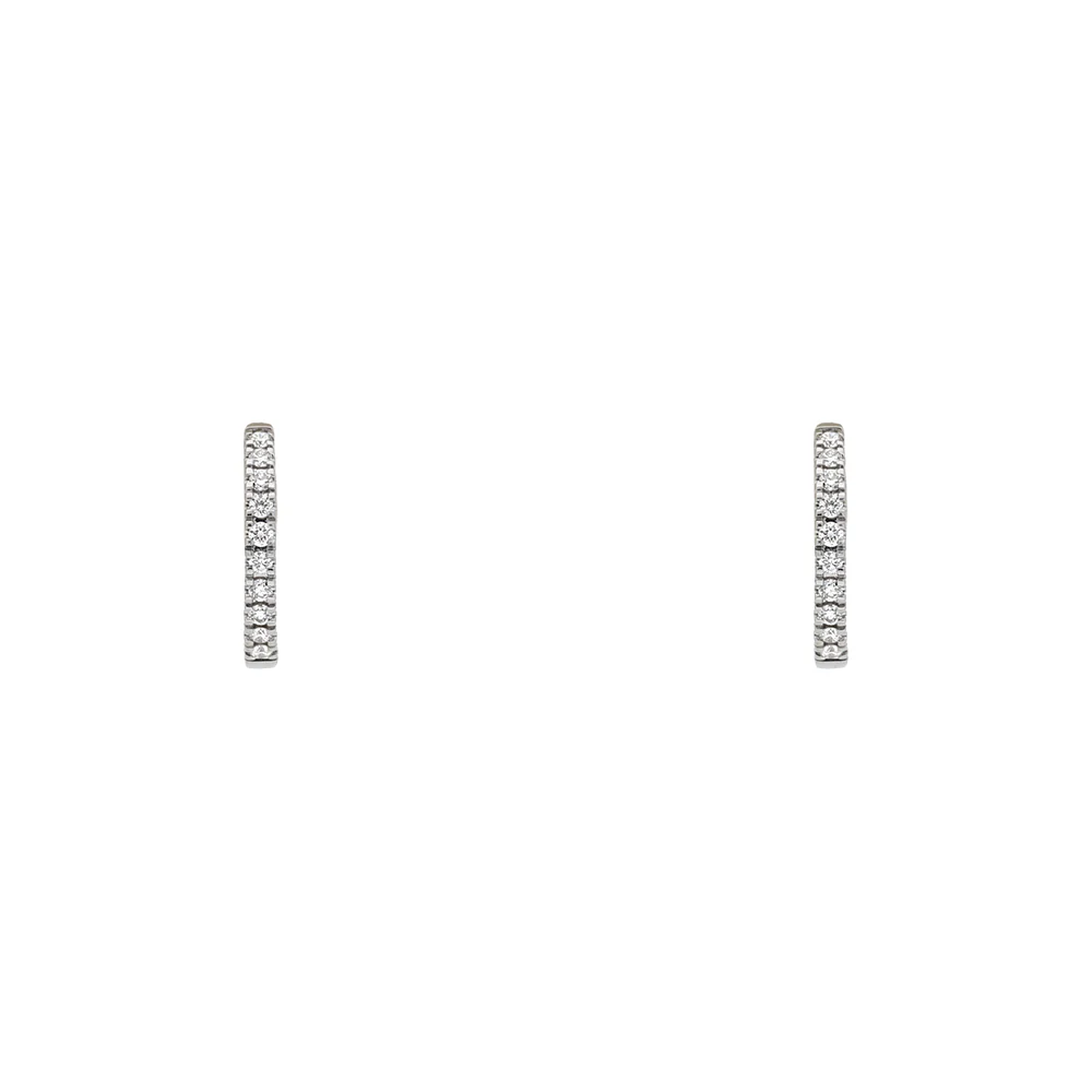 18ct White Gold Diamond Pave Huggie Hoop Earrings - Image 2