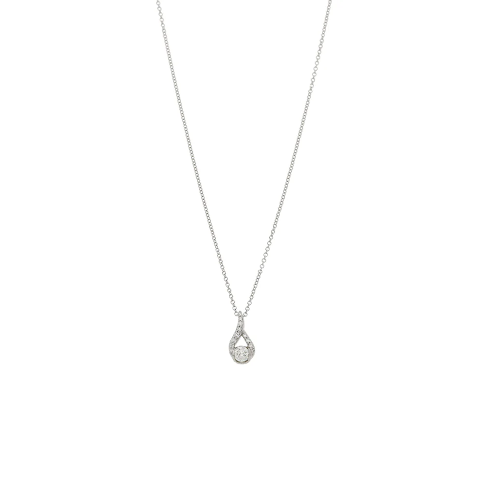 18ct White Gold Diamond Solitaire Pave Y Pendant