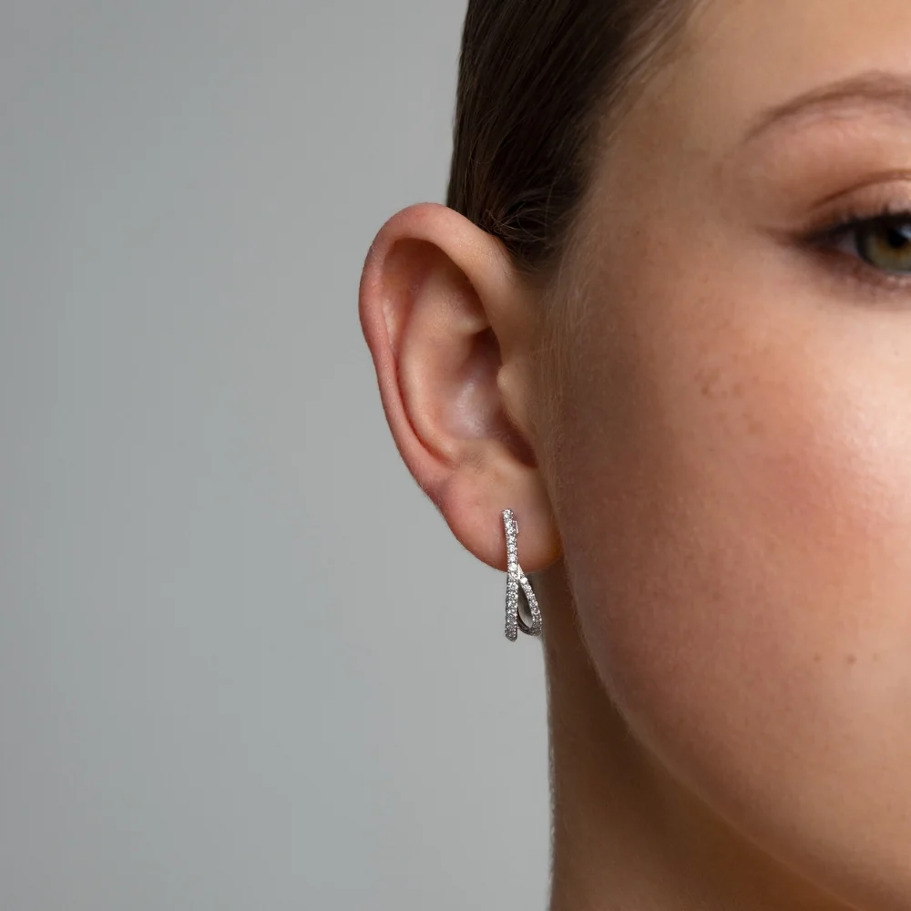 18ct White Gold Diamond Split Hoop Earrings - Image 2