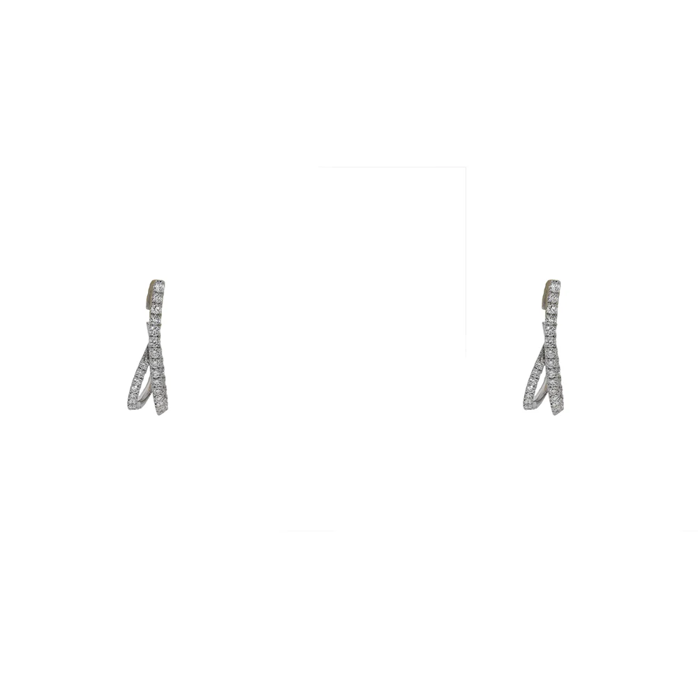 18ct White Gold Diamond Split Hoop Earrings - Image 3