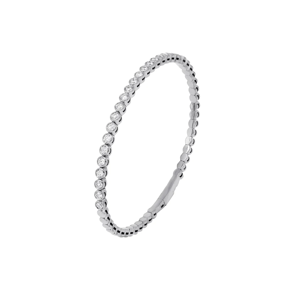 18ct White Gold Flexi Diamond Rub-Over Bangle
