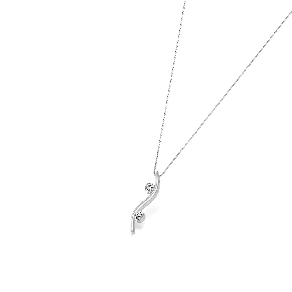 18ct White Gold Long Curved Double Diamond Pendant - Image 3