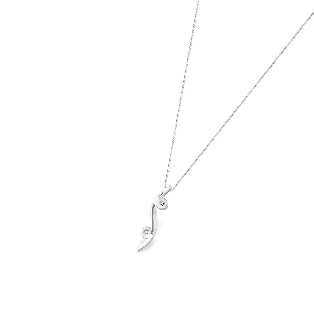18ct White Gold Long Curved Double Diamond Pendant - Image 4