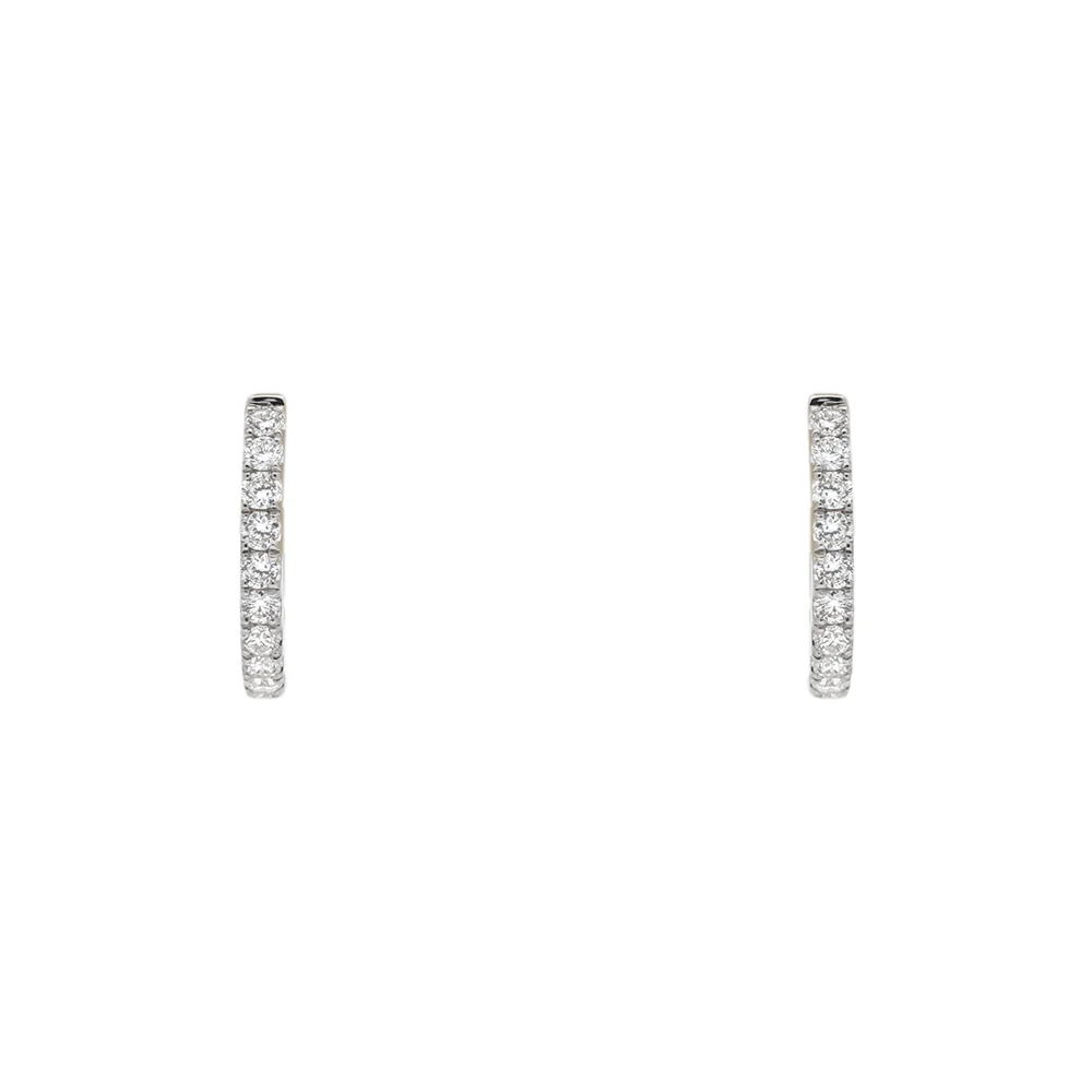 18ct White Gold Mini Diamond Hoop Earrings - Image 2