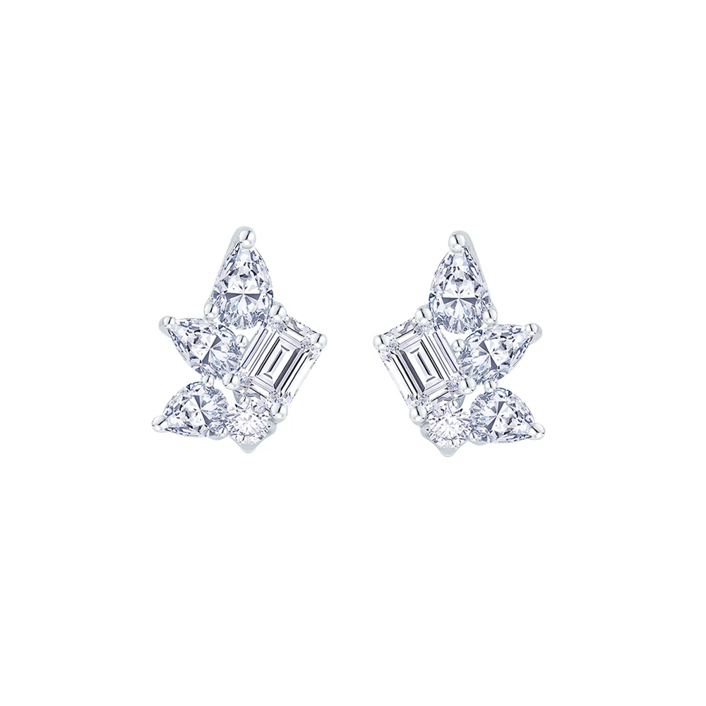 18ct White Gold Mixed Cut Diamond Cluster Earrings