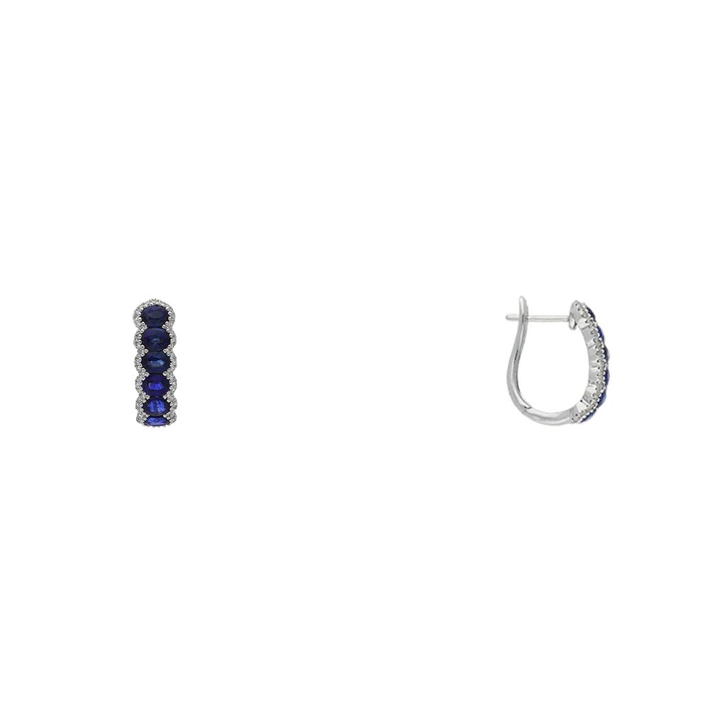18ct White Gold Oval Sapphire and Diamond Hoop Earrings