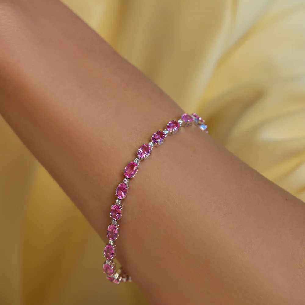 18ct White Gold Pink Sapphire and Diamond Bracelet - Image 2