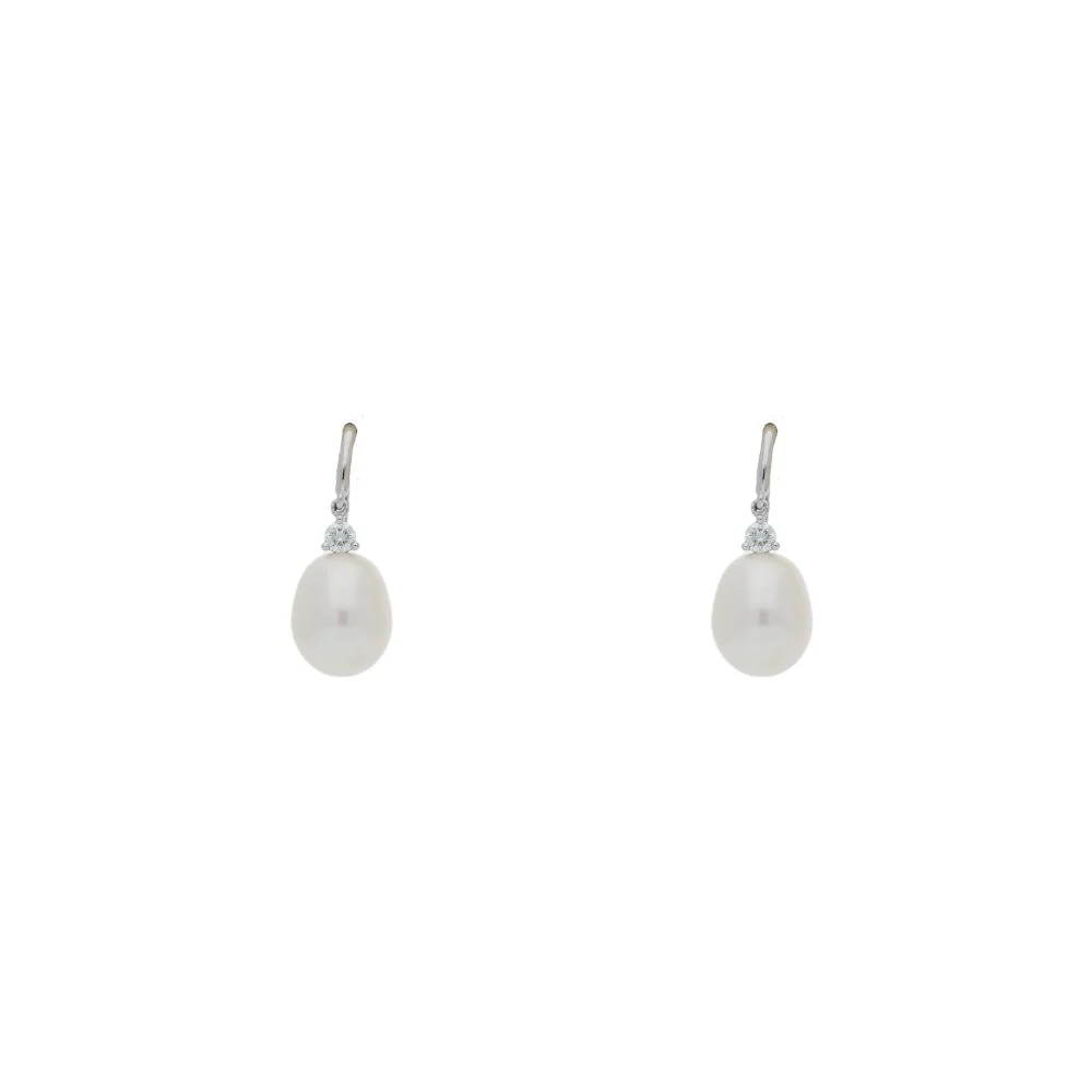 18ct White Gold Suspended Diamond and Pearl Earrings - Image 3
