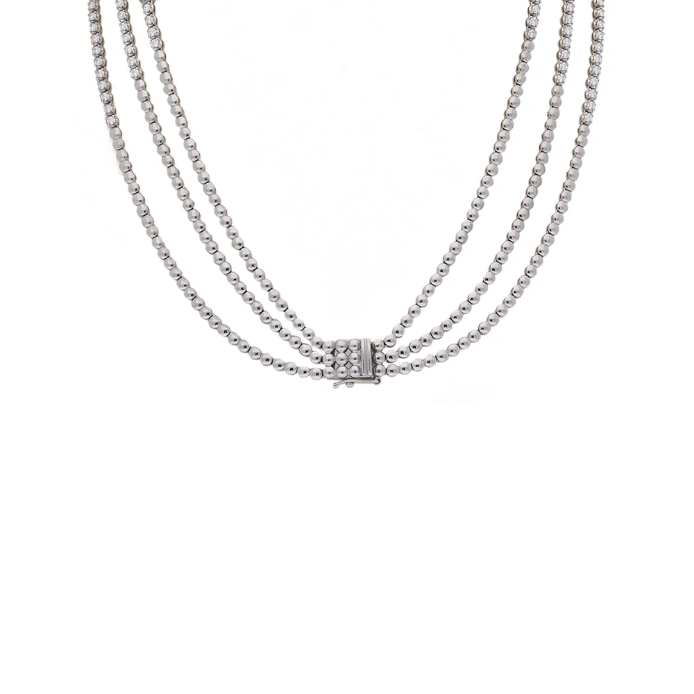 18ct White Gold Triple Row 10ct Diamond Necklet - Image 3