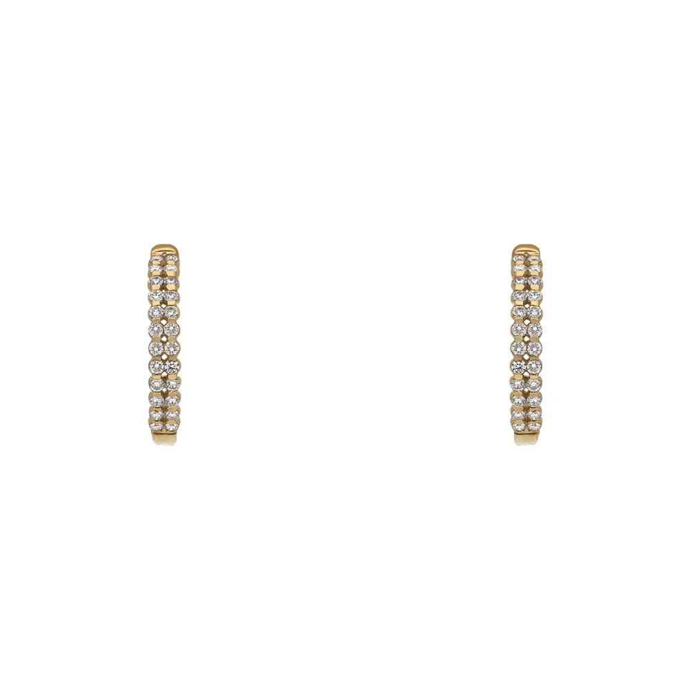 18ct Yellow Gold 2 Row Diamond Hoop Earrings - Image 2