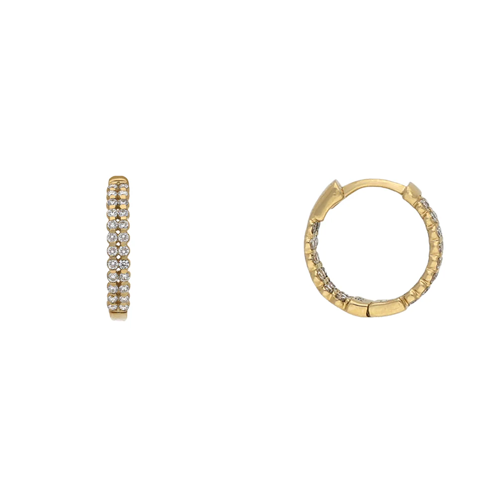18ct Yellow Gold 2 Row Diamond Hoop Earrings - Image 3