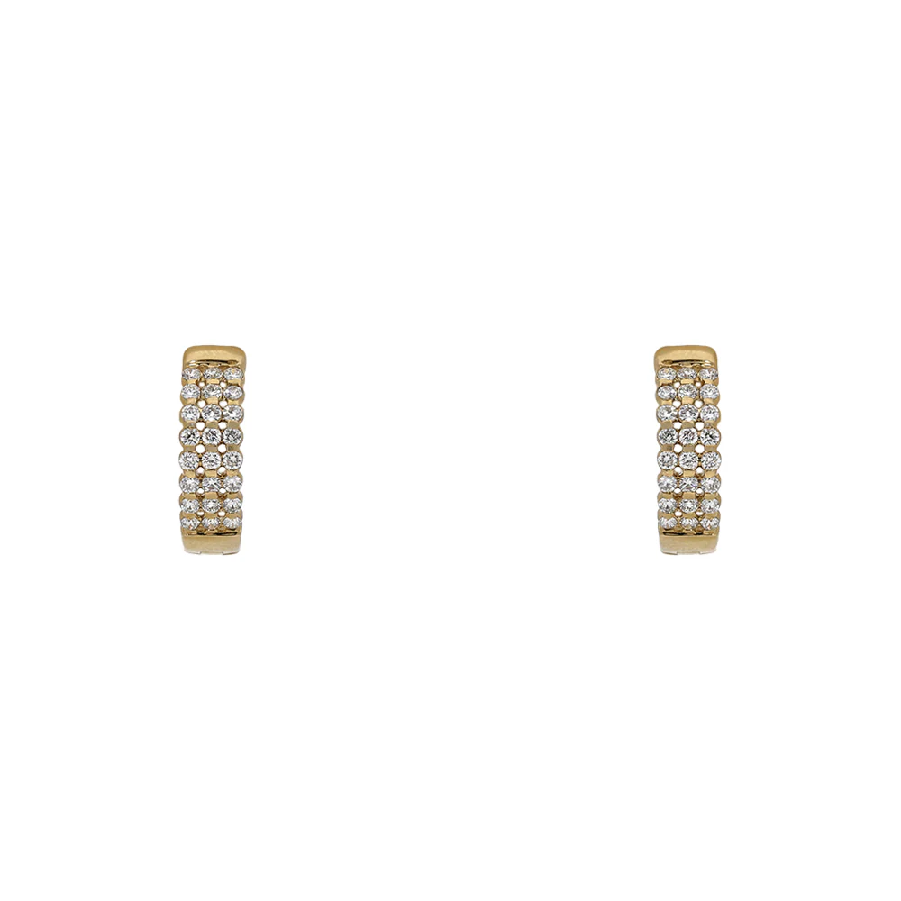 18ct Yellow Gold Triple-Row Diamond Hoop Earrings - Image 2