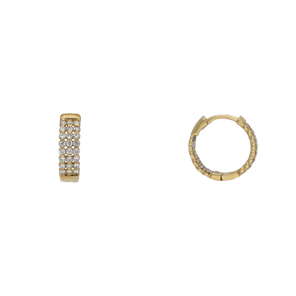 18ct Yellow Gold Triple-Row Diamond Hoop Earrings - Image 3