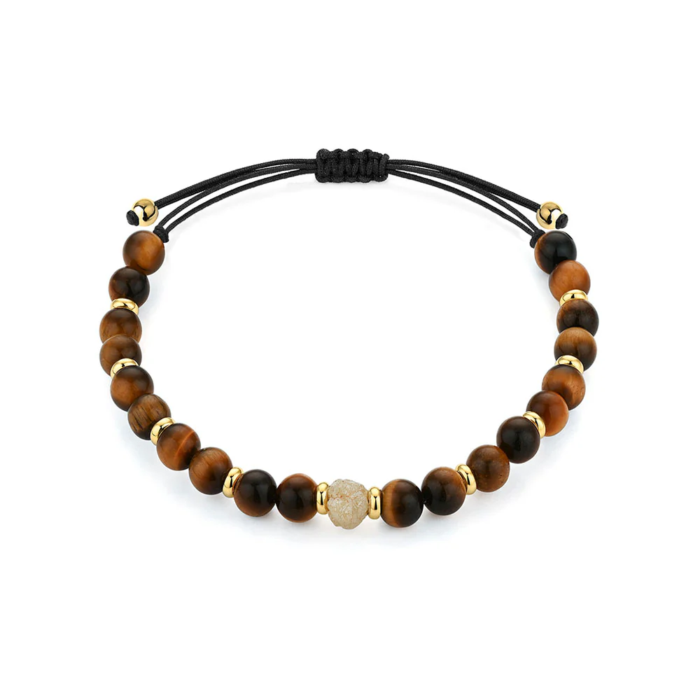 Tiger Eye Beaded 18ct Yellow Gold 6mm Men's Bracelet