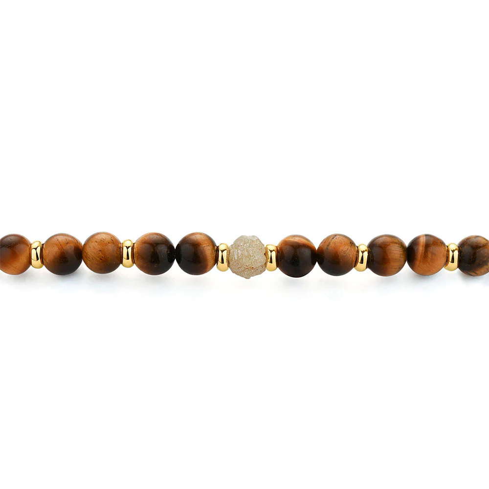 Tiger Eye Beaded 18ct Yellow Gold 6mm Men's Bracelet - Image 2