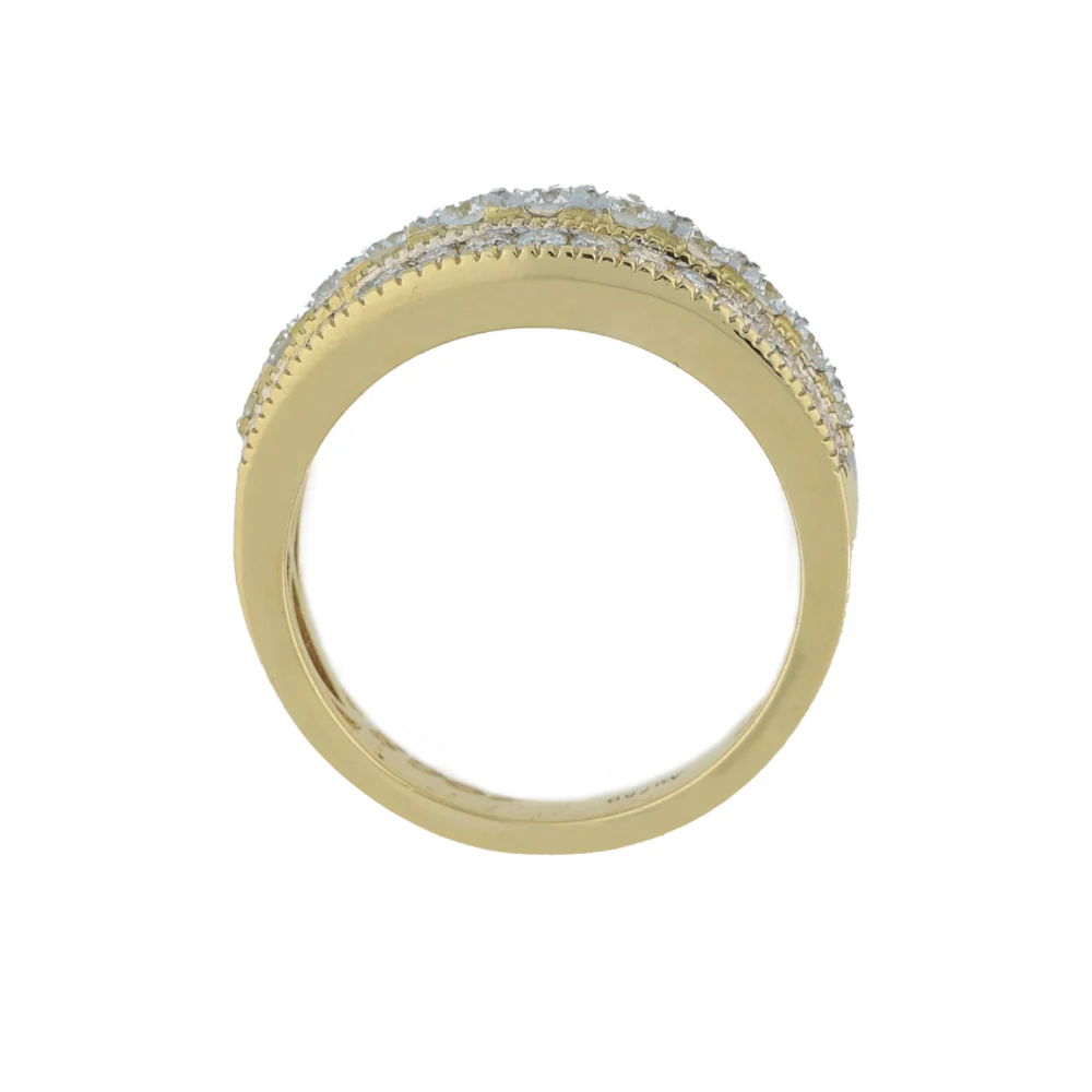 18ct Yellow Gold Beaded Three Row Diamond Ring - Image 3