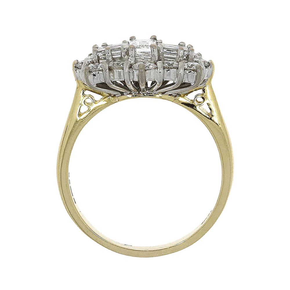 18ct Yellow Gold Diamond Baguette & Round Long Cluster Engagement Ring - Image 2