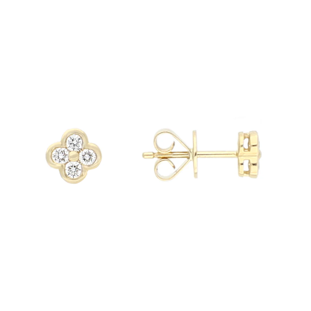 18ct Yellow Gold Diamond Clover Stud Earrings - Image 2