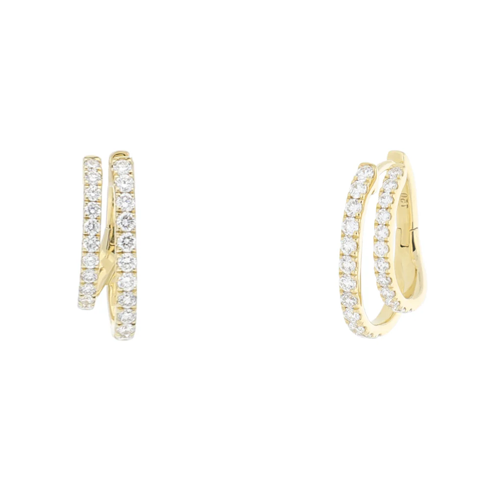 18ct Yellow Gold Diamond Double Hoop Earrings - Image 3
