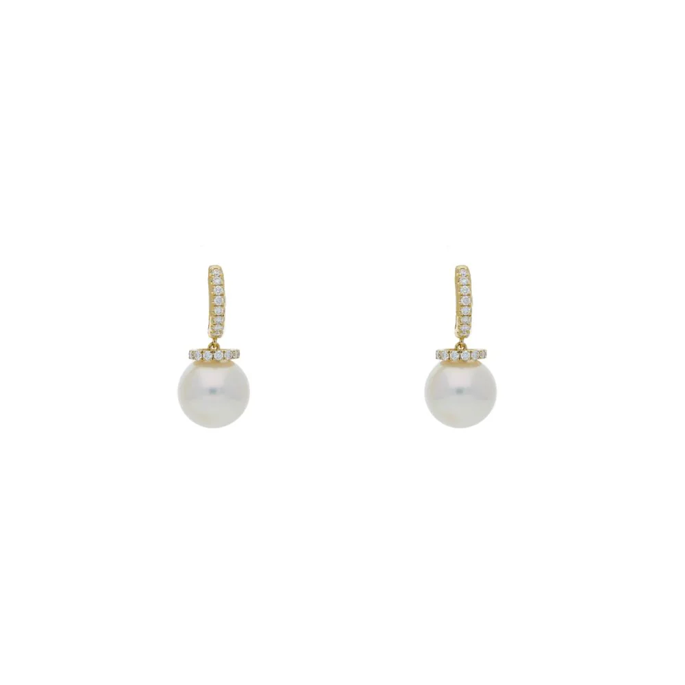 18ct Yellow Gold Diamond Hoops with Pearl Drop Earrings - Image 4