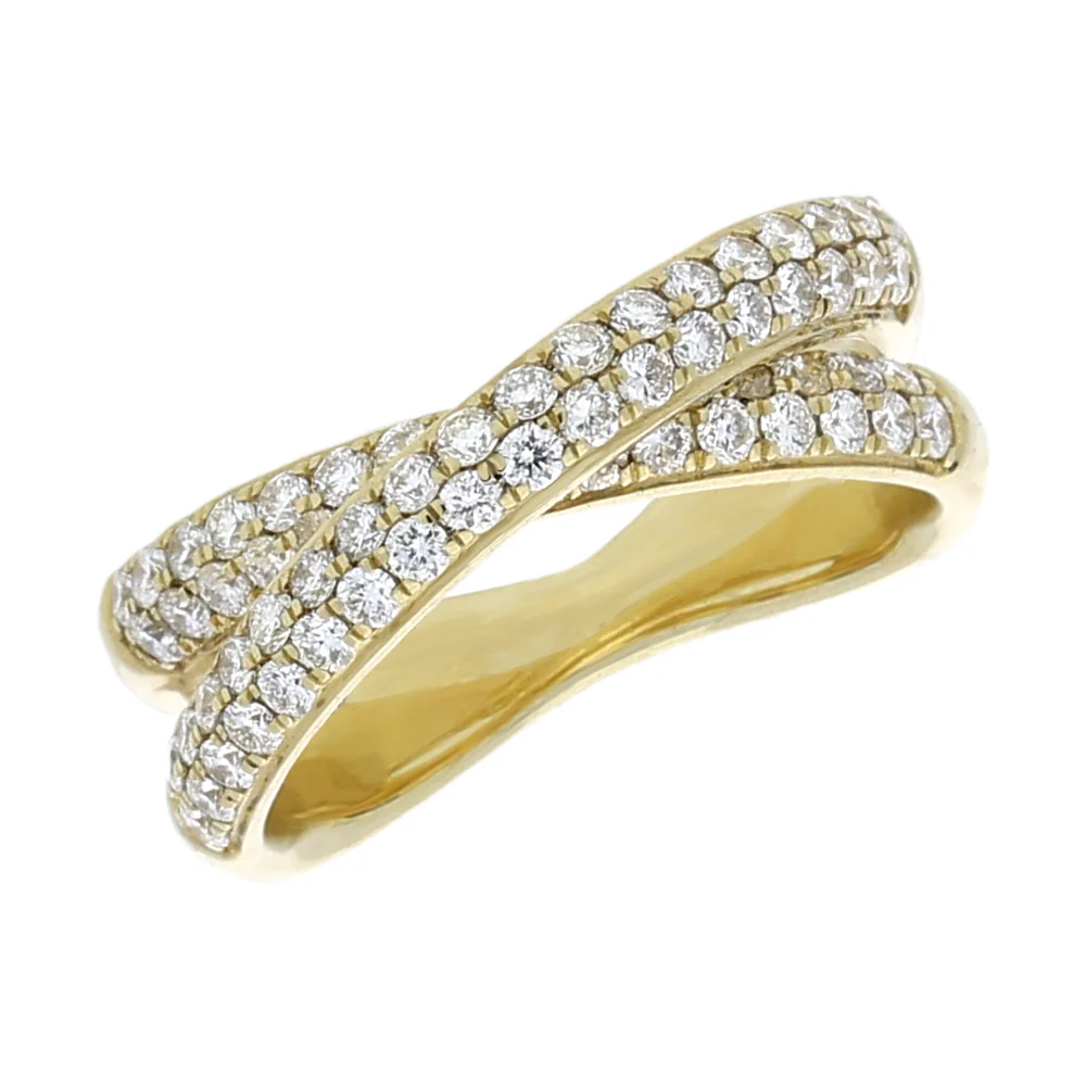 18ct Yellow Gold Diamond Pave Crossover Ring