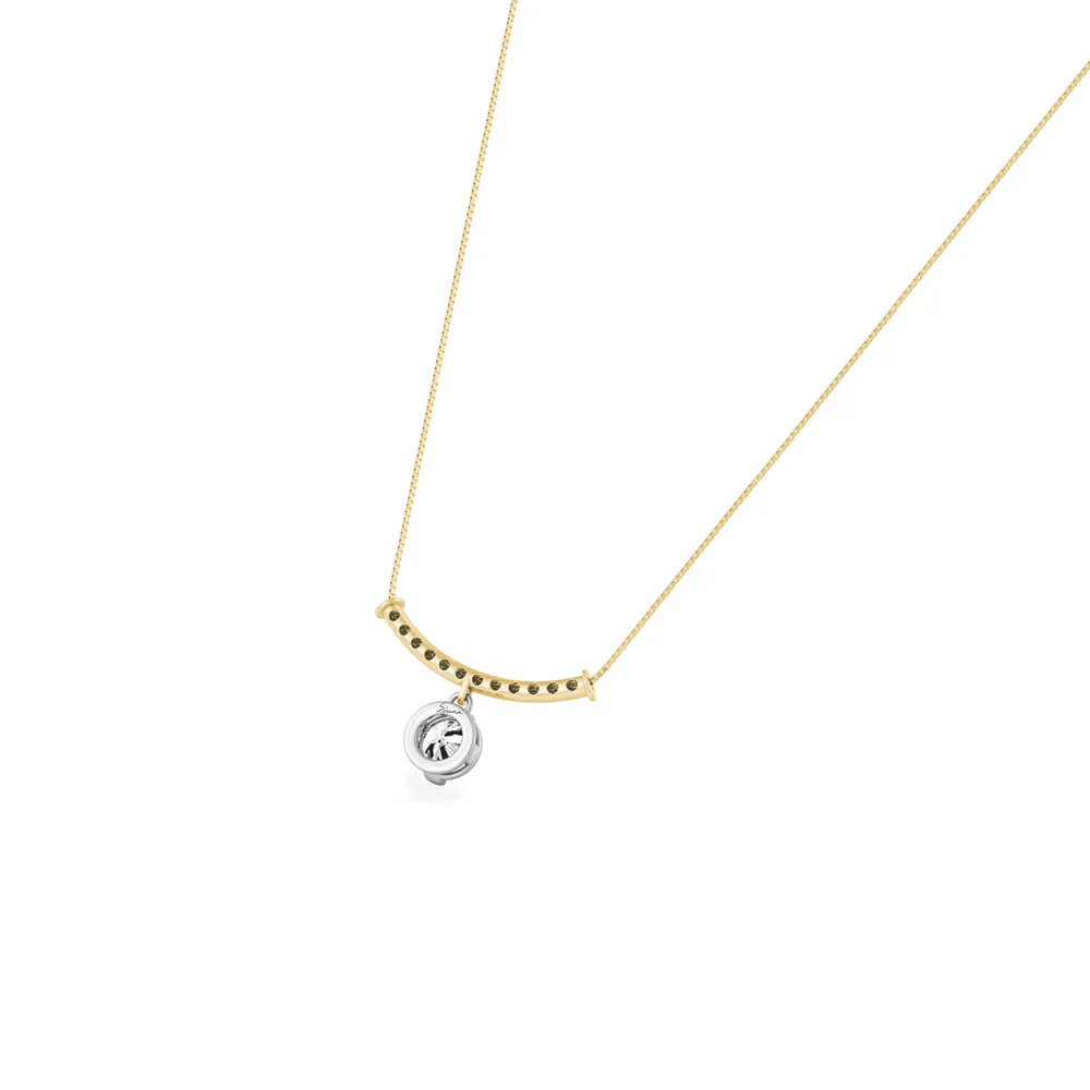 18ct Yellow Gold Diamond Solitaire and Plain Curved Bar Pendant - Image 4