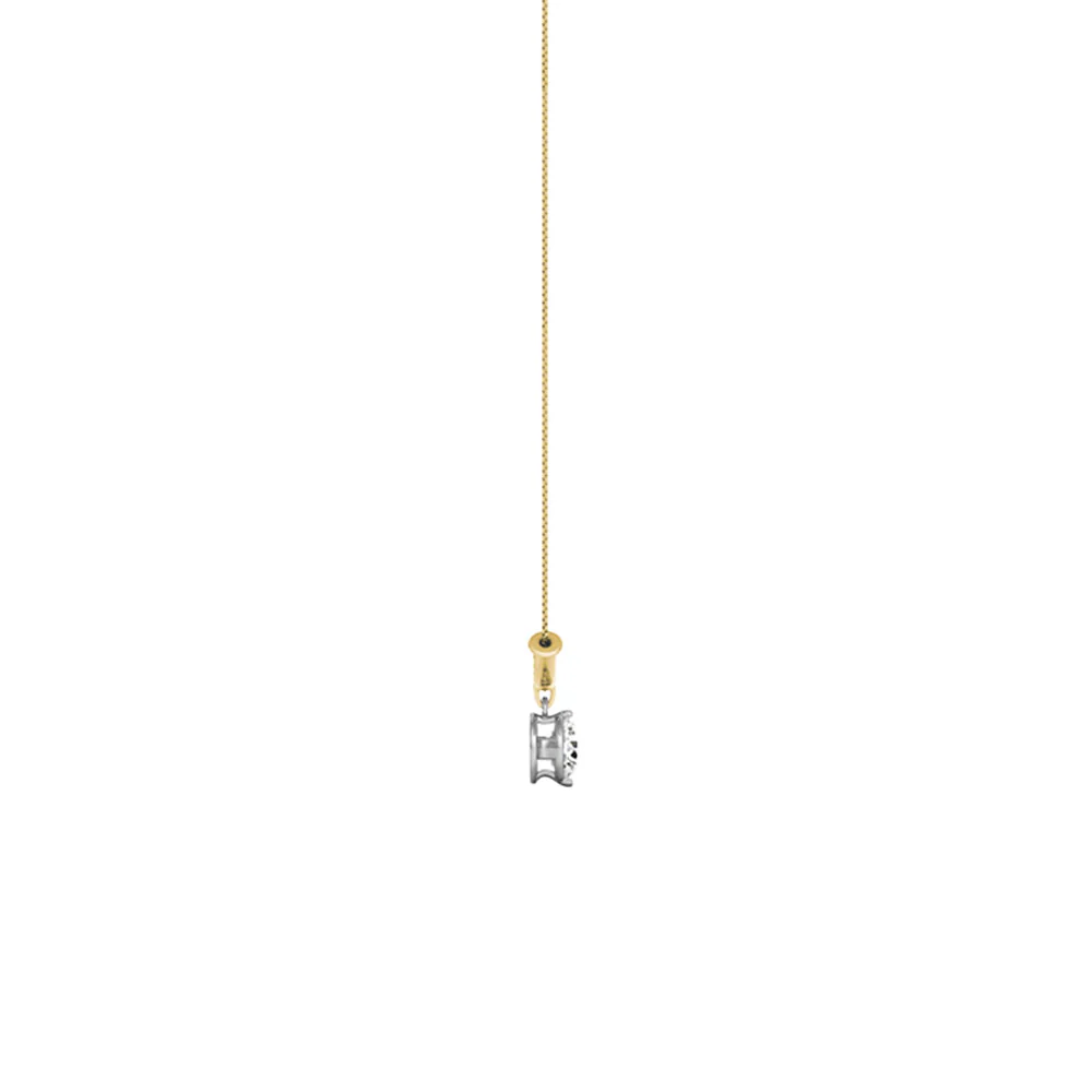 18ct Yellow Gold Diamond Solitaire and Plain Curved Bar Pendant - Image 5