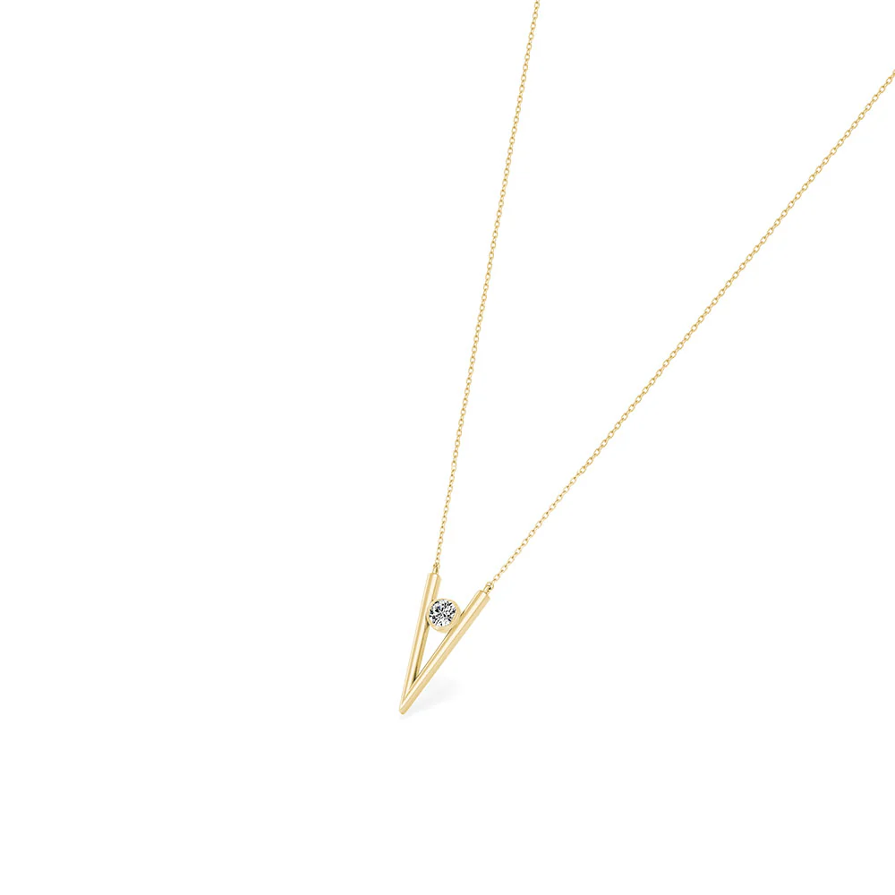 18ct Yellow Gold Diamond Solitaire and Plain V Pendant - Image 3